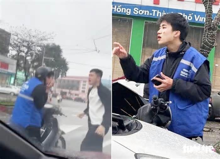 Nam sinh mặc áo shipper bị người đàn ông đấm đá túi bụi trên đường phố