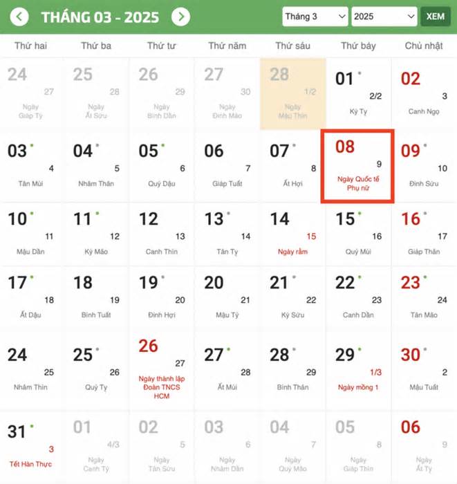 Ngày Quốc tế Phụ nữ 2025 là thứ mấy?